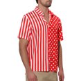 thumbnail image 4 of Camisa de hombre INSPIRE CHIC de verano a rayas con lunares, de manga corta, con botones y patchwork, roja y blanca, 4 of 7