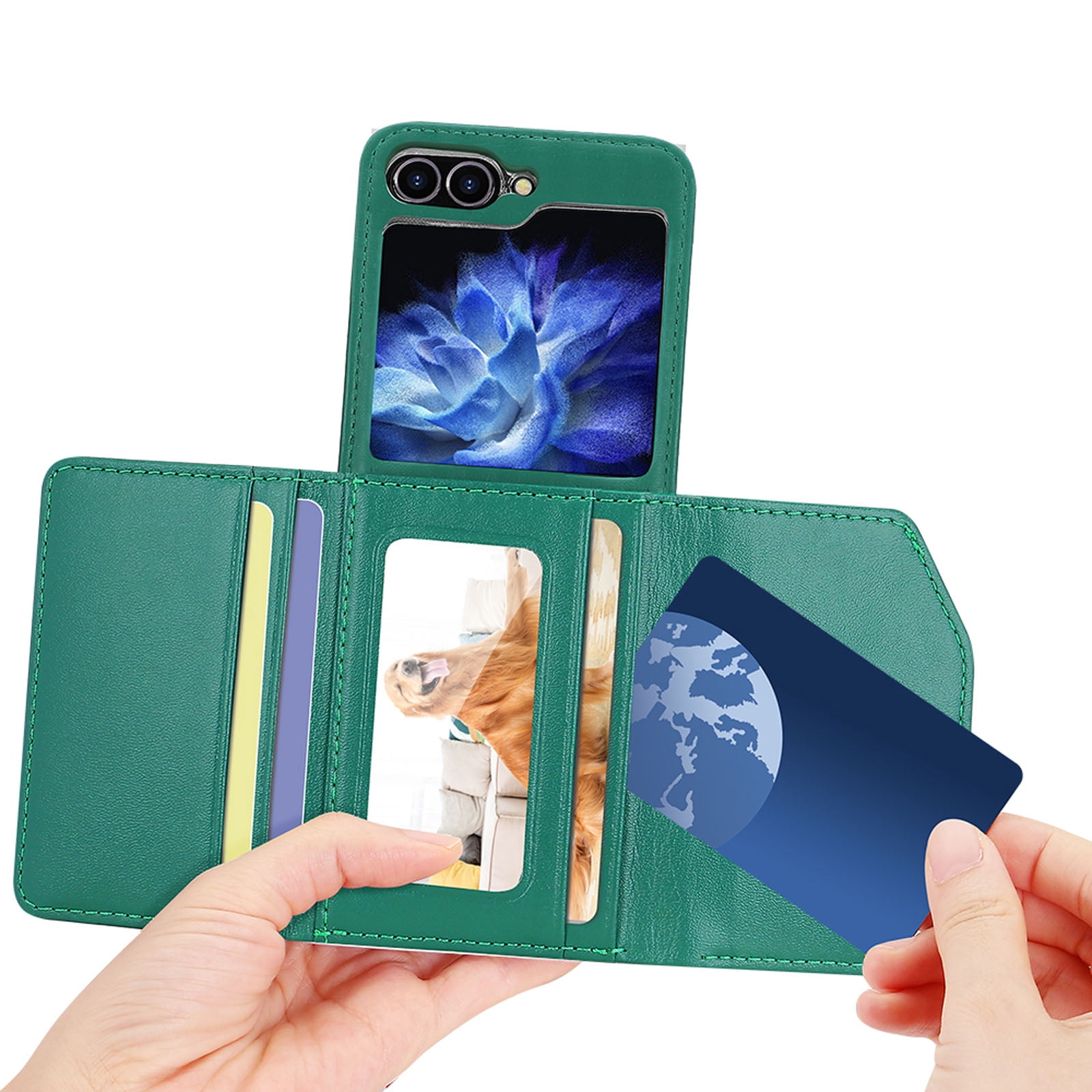 for Samsung Galaxy Z Flip 6 Case with Card Slots, [Crossbody Strap] [RFID Blocking] Women Girls PU Leather Wallet Case Lanyard Crossbody Bag Phone Case for Samsung Galaxy Z Flip 6,Green