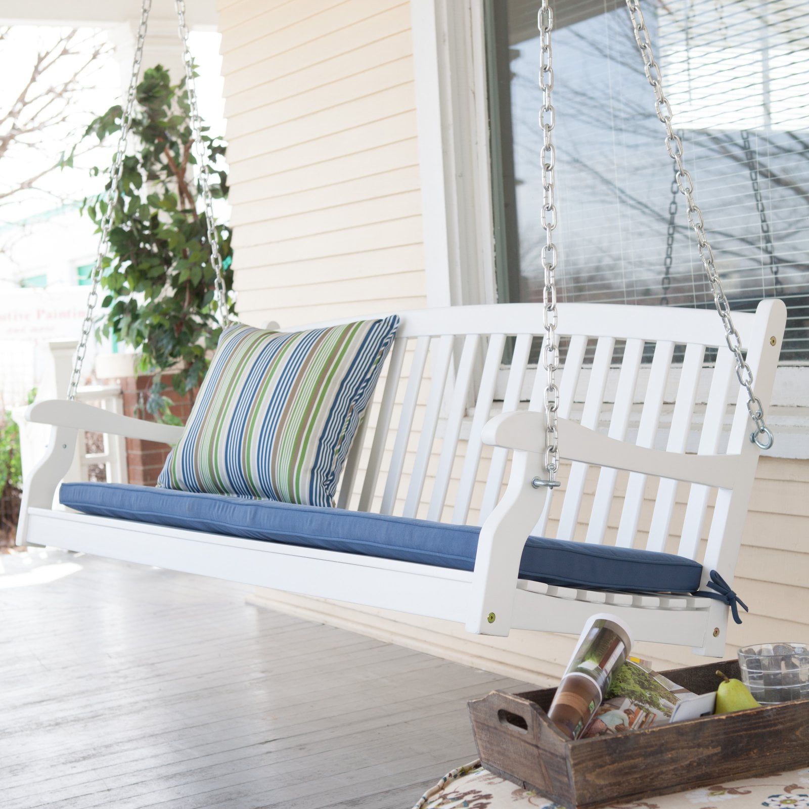 Coral Coast Pleasant Bay All-Weather Curved Back Acacia Wood Porch Swing Painted White by