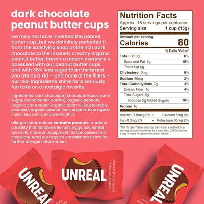 UnReal Dark Chocolate Peanut Butter Cups 0.529 oz (Pack of 40)