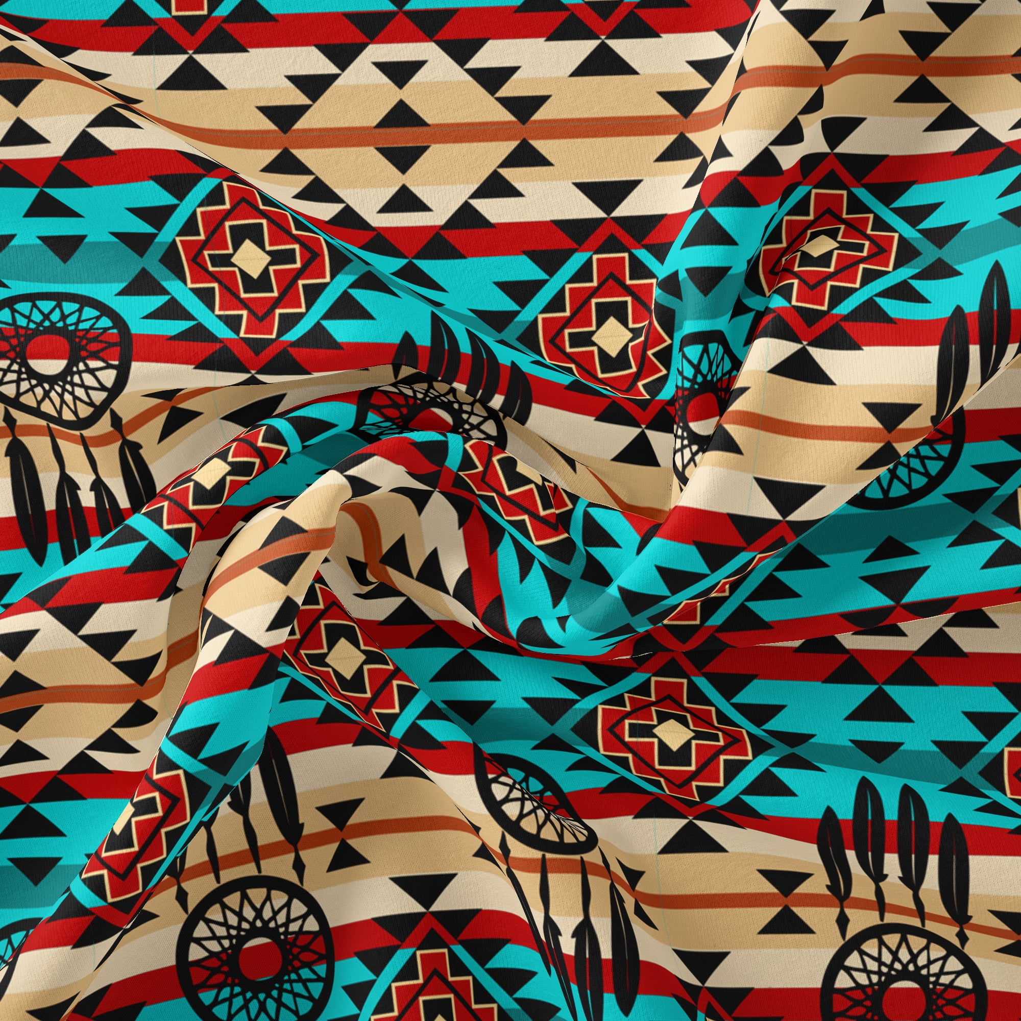 1 Yard 100% Cotton Native Dreamcatcher, Multi-color, 44" Wide for Quilting & Sewing by David Textiles