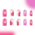 thumbnail image 5 of Uñas postizas con diseño de flores rojas y moradas frescas, regalo para mujer, 24 unidades, 5 of 5