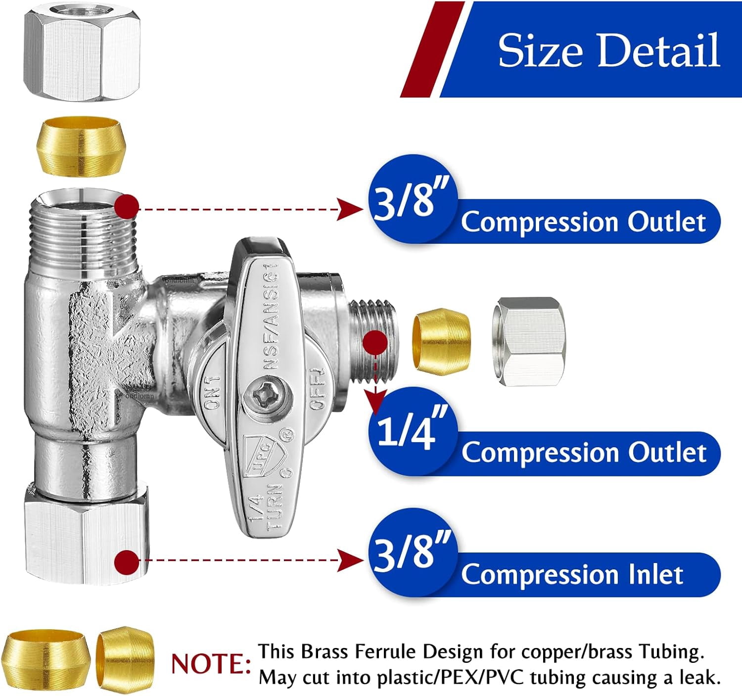 Fridge Water Line Kit Connector - Refrigerator Ice Maker Water Line Splitter, Also Available for Ice Maker Outlet Box, Drinking Water Faucet, Water Filtration System(1/4"-3/8"-3/8")