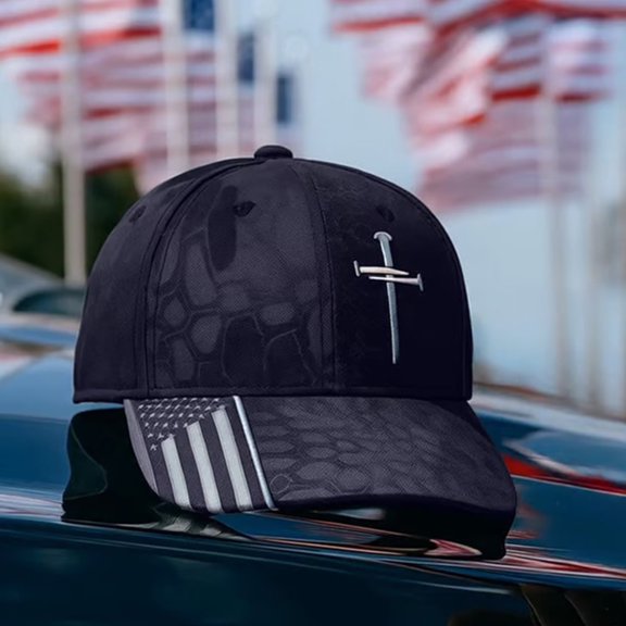 Jesus 3 Nail Cross Hat with American Flag, Adjustable Christian Baseball Cap for Men Women, Religious Hat Christian Gift for Believers