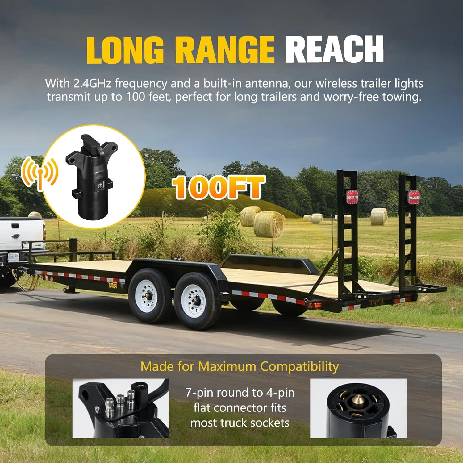 BUNKER INDUST Wireless Trailer Lights Kit, Adjustable Magnetic Towing Lights with Brake Stop Turn Reverse Light for Trucks, Boat, RV, Vehicle, Caravan