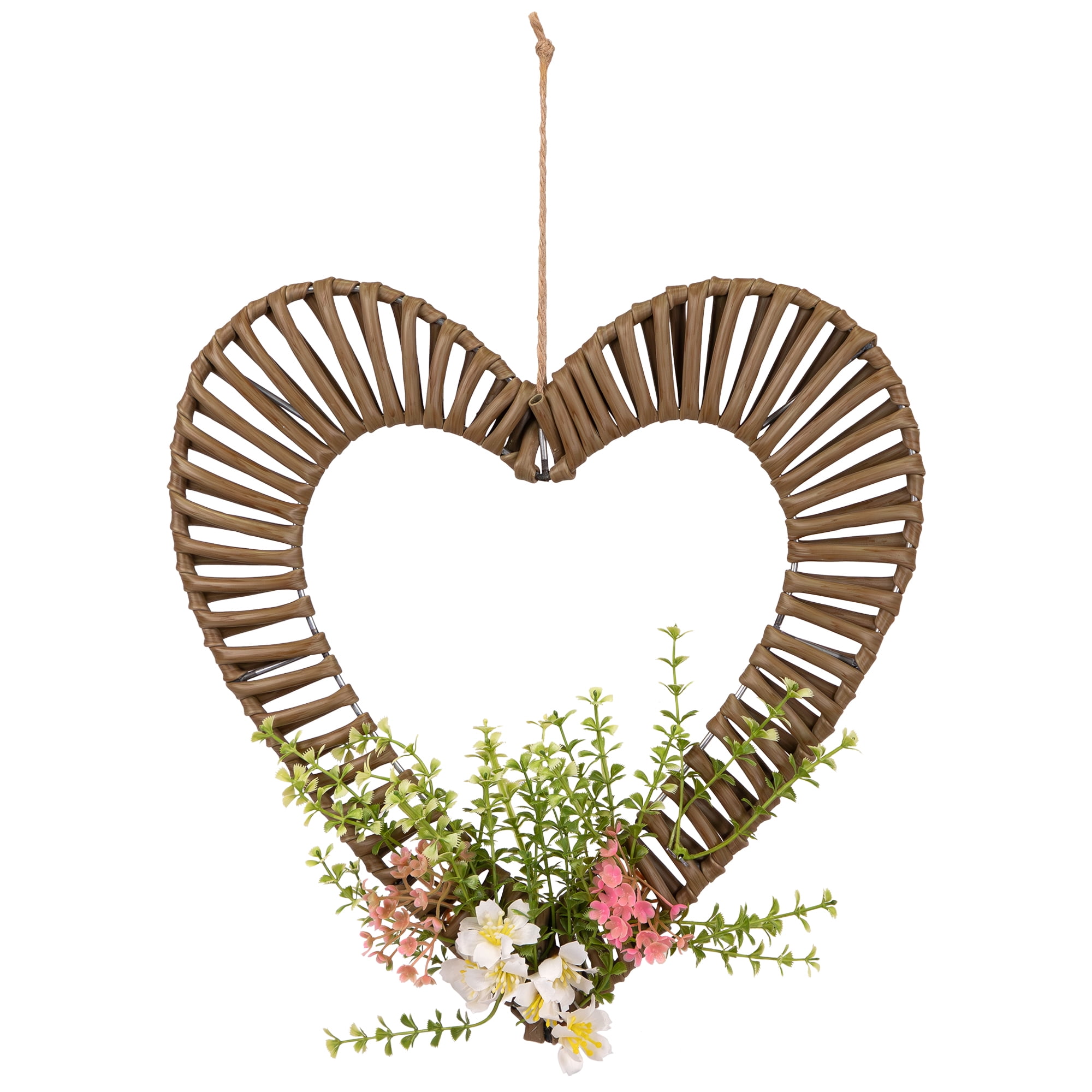 Northlight Decoration, Wrapped Floral Heart Spring Brown, 12 Inch