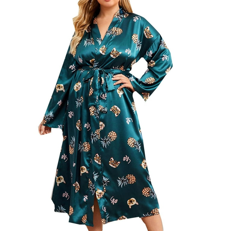 SELONE Robe for Women Nightgowns for Women Robe Long Sleeve Loose Fit  Fashion Printed Nightgown Tops Blouse Home Wear Pajama Sets Pj Set Plus  Size
