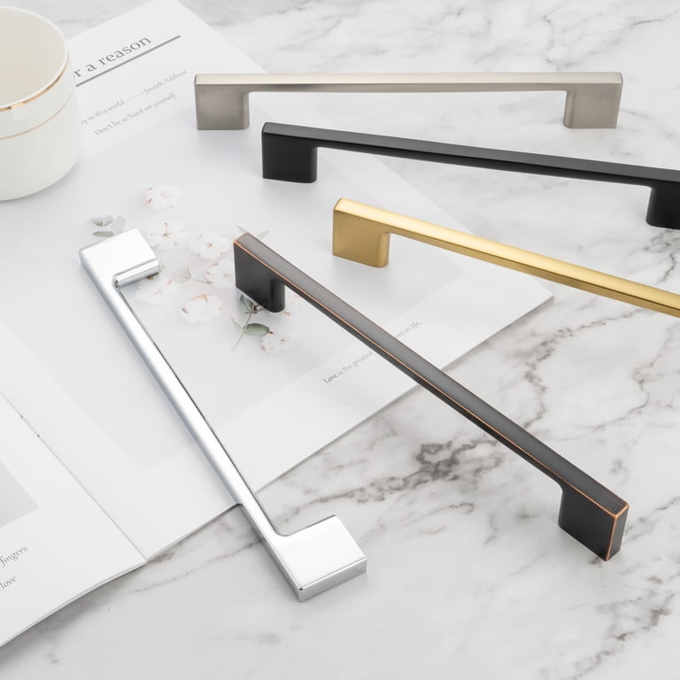 KOOFIZO Stepped Bar Cabinet Pull Handles - 10 Pack Brushed Gold, 160mm (6.3") Screw Spacing, Solid Metal Kitchen & Furniture Hardware