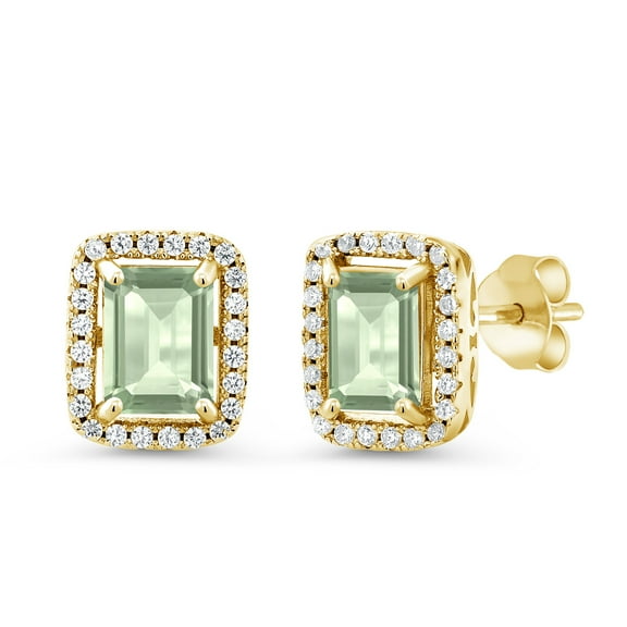 Gem Stone King 3.48 Ct Emerald Cut Green Prasiolite 18K Yellow Gold Plated Silver Earrings