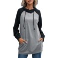 thumbnail image 1 of Sudadera con capucha de mujer Mujeres Pullover Hoodies Raglan Manga larga Bolsillos con cordón Empalme Sudadera Casual Túnica suelta Tops 1 1, 1 of 5