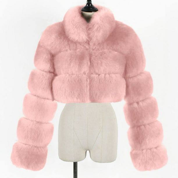 Meichang Cropped Faux Fur Coat for Women Winter Short Jacket