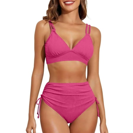 Divhosrg High Waisted Bikini Sets for Women  Bikini Sets for Women Cheeky  Bathing Suit Bottoms for Women Tummy Control  Womens Swimwear Tankini  Hot Pink Swimsuits for Women 2025 L