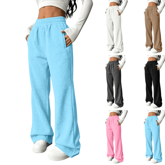 Nestiefly Womens Wide Leg Sweatpants Baggy Casual Fall Winter Sweat Pants High Waisted Travel Track Pants with Pockets Light Blue M