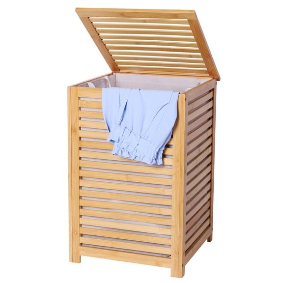 puresly Bamboo Laundry Hamper with Removable Liner Bag Dirty Clothes Storage Basket Large Laundry Basket for Laundry Room Bathroom Bedroom