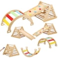 thumbnail image 1 of TROPOW Triangle Set with Sliding Ramp & Climbing Arch Ramp, 3 in 1 Toddler Climbing Toys Indoor, Wooden Climbing Toys for Toddlers 1-3，3-Sided Wooden Triangle Climber with Climbing Net, 1 of 6