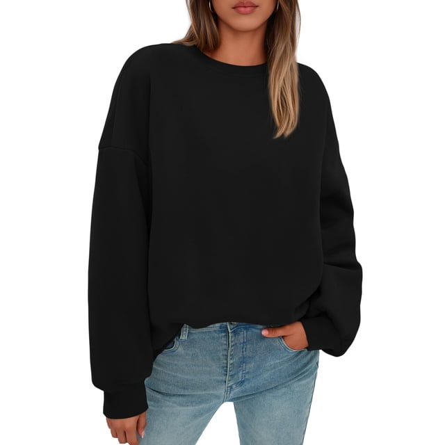 Sudadera PRETTYGARDEN Oversized Cuello Redondo de Forro Polar Negra Talla S