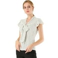thumbnail image 3 of Blusa Allegra K con lunares y cuello de lazo Blanco XL, 3 of 6