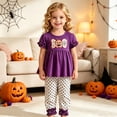 thumbnail image 2 of Bobifish Girls Outfit Sets Halloween Cartoon Print Short Sleeve Top Plaid Pants Sets Bow Detail Casual Daily Clothing Sets, 2 of 9