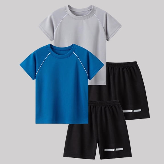 Fnooota Boys Athletic Outfit Sets Size 8, 2 PC Quick-drying Short Sleeve Basketball Activewear Clothing Sets Dark Blue Size 8