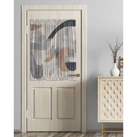 Abstract Geometric Blackout Curtains French Door Curtains for Door Window, Simple Color Blocks Brown Beige Privacy Drapery for Patio/Sidelight Doors, 1 Panel with Tieback, 54 x 40 Inches