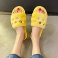 thumbnail image 4 of Xfvqtps Fluffy Slippers for Women Cute Flower Embroidery Winter Warm Open Toe Slip on Furry Cozy Indoor and Outdoor Plush Shoes Yellow, 4 of 5