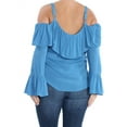 thumbnail image 2 of INC Womens Blue Cold Shoulder Ruffled Top  Size: XL, 2 of 2