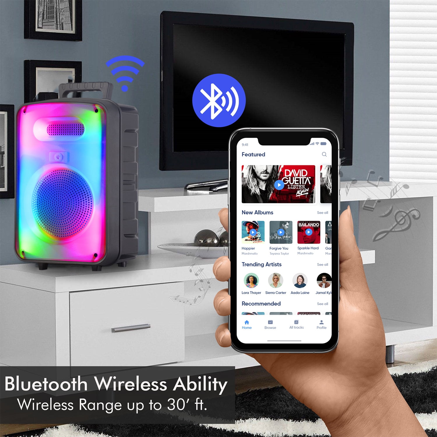 Technical Pro 600W Bluetooth Speaker 8 Inch Rechargeable LED Wireless Mic Remote