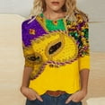 thumbnail image 2 of DDAPJ pyju Mardi Gras Shirts for Women 3/4 Sleeve Crewneck Mask Graphic Tees New Orleans Carnival Party Blouses Lightweight Going Out Tunic Tops Yellow XL, 2 of 5