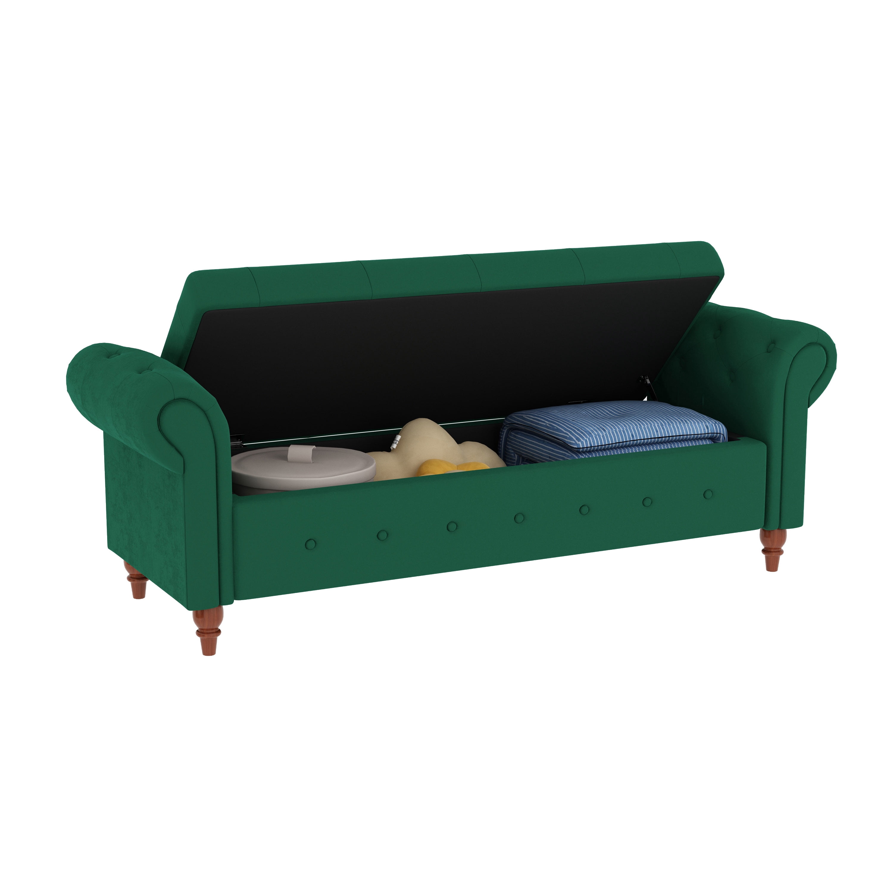 Miniyam 63" Storage Ottoman Bench with Rolled Arms, Button Tufted End of Bed Bench for Bedroom, Green