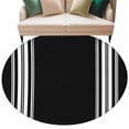 thumbnail image 2 of 5ft Round Rug, Black Striped Non-Skid Rubber Backing Large Area Rugs - Living Room Bedroom Home Office, Farmhouse Black White Stripes Indoor Floor Mat Carpets Washable Rug, 2 of 9