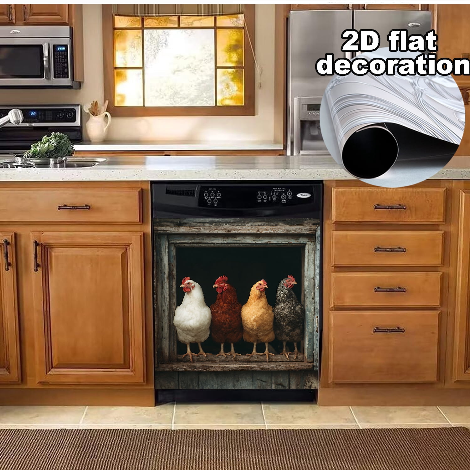 1Pc Retro Four Chick Magnetic Dishwasher & Refrigerator Decal - Easy Stick, Oil-Proof & Stain-Resistant Kitchen Decor, 23x25.6 Inches
