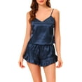 thumbnail image 1 of INSPIRAR CHIC Conjuntos de Pijamas de Satén para Mujeres, Top de Camiseta y Pantalones Cortos, L Azul, 1 of 6