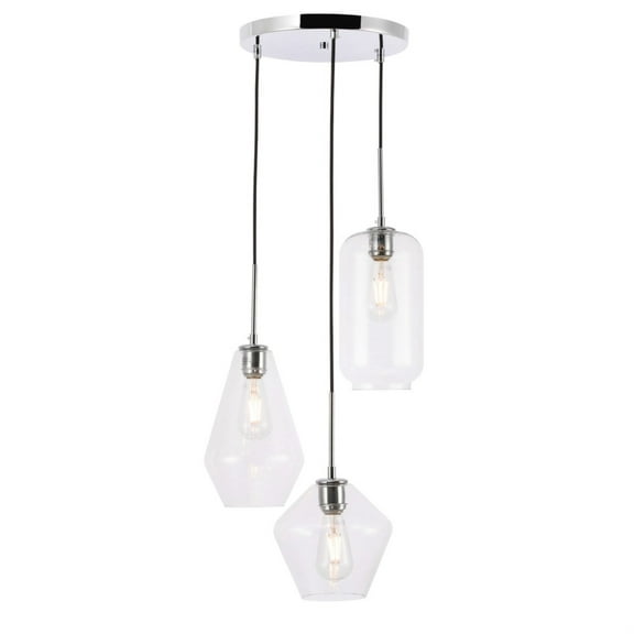 Gene 3 light Chrome and Clear glass pendant