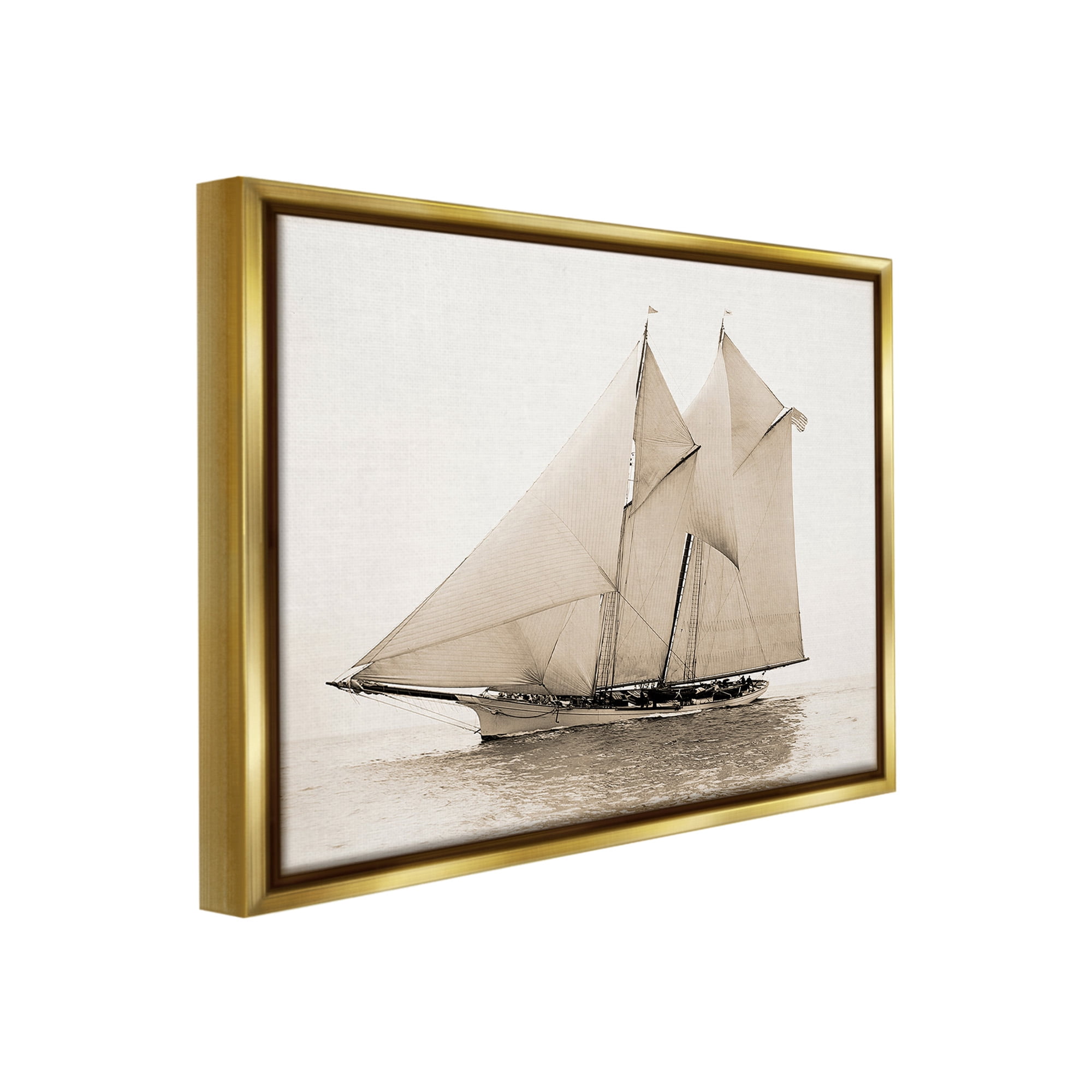 Stupell Industries Vintage Sailing Yacht Transportation Photography Gold Floater Framed Canvas Art Print Wall Art, 31 x 25