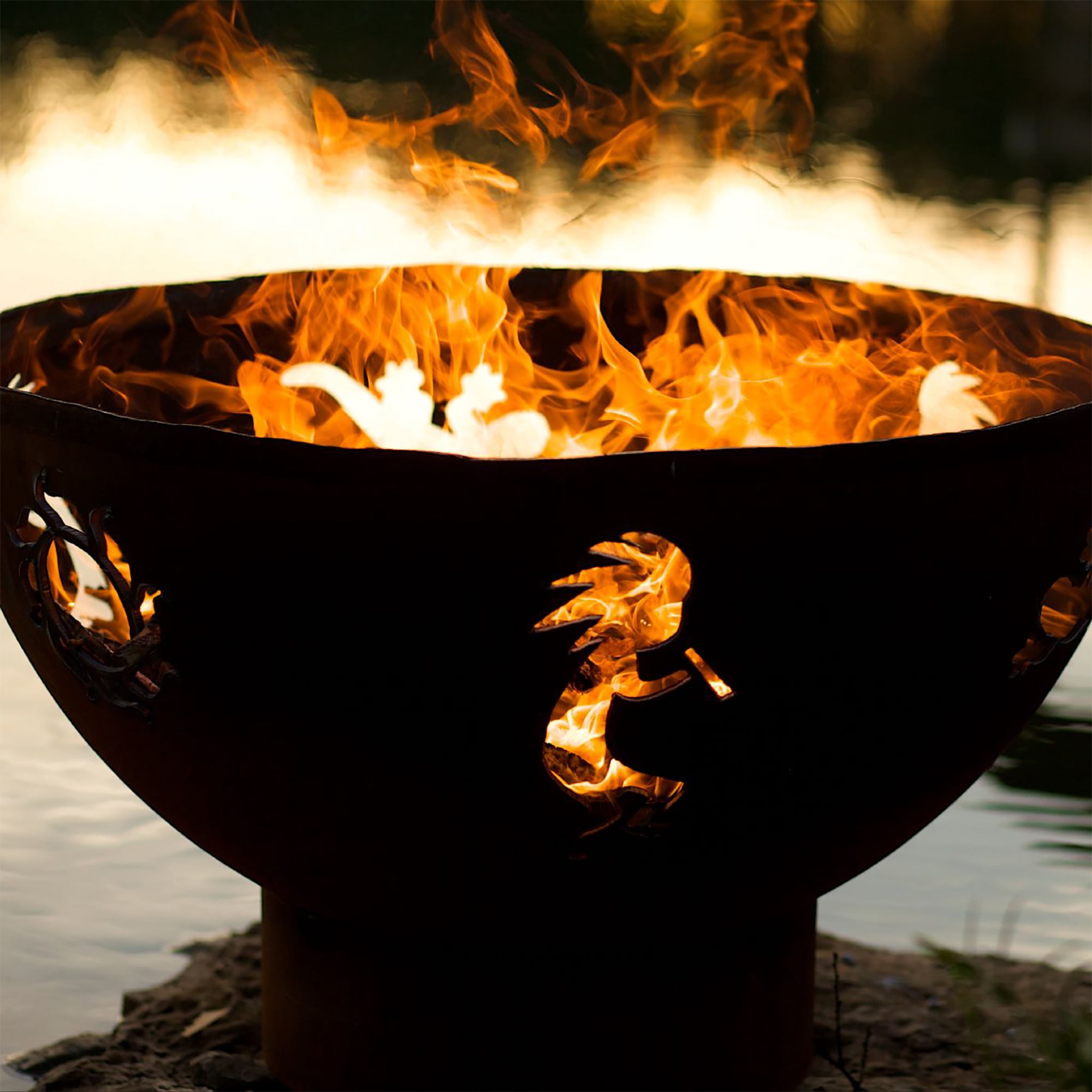 Kokopelli Natural Gas Fire Pit Bowl Outdoor Patio Furniture Steel Firepit Iron Oxide Finish Includes Brass Burner Match Lit 50lbs Lava Rock Flex Line Kit and Plate