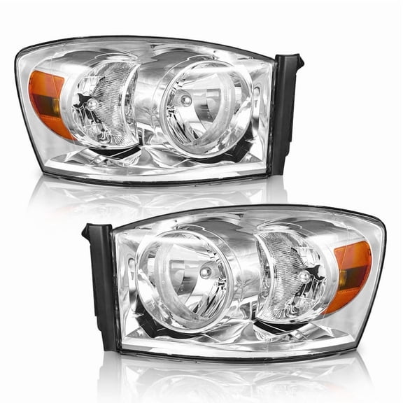 WEELMOTO Headlight Assembly for 2006 2007 2008 Dodge Ram 1500/2500/3500; 2009 Ram 2500/3500 Old Body Style Only Headlamp Replacement Chrome Housing