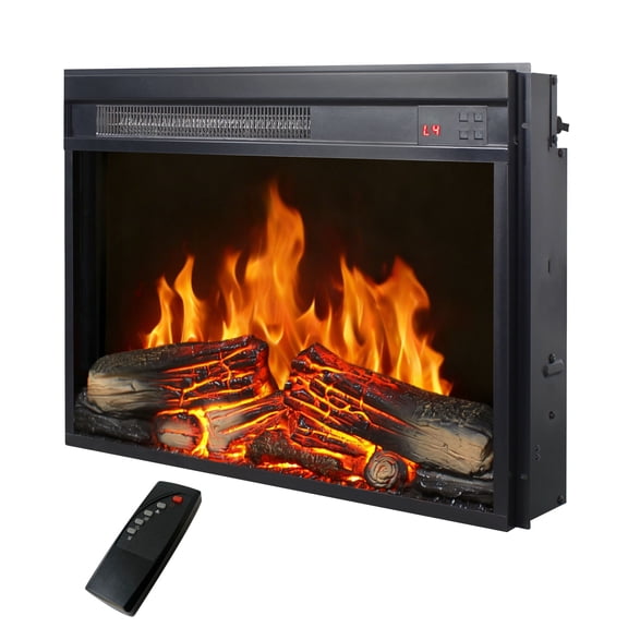 LiviNest 23 Inch Electric Fireplace Insert: Ultra Thin Heater with Realistic Flame & Log Set - Remote Control Timer Overheat Protection for Hotel Rooms & Small Spaces
