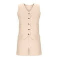 thumbnail image 4 of QATAINLAV Linen Sets for Women Sleeveless Button Down V Neck Vest Waistcoat and Shorts 2 Piece Outfits Business Casual Dressy Clothes, Beige, M, Mothers Day Gifts, 4 of 6