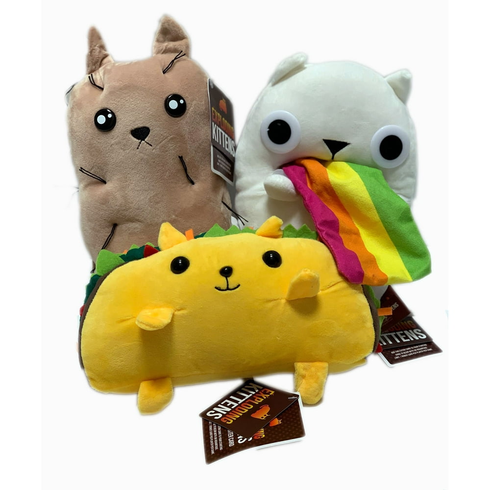 Exploding Kittens 9 Inch Set of 3 Including Tacocat, Hairy Potato, Rainbow-Ralphing Cat