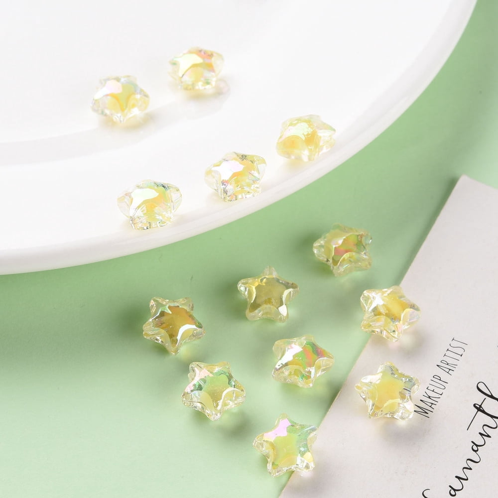 500g Transparent Acrylic Beads Bead in Bead AB Color Faceted Star Yellow 10.5x11x7mm Hole: 2mm about 1280pcs/500g