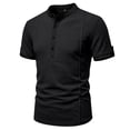 thumbnail image 4 of Tfken Summer Casual Tshirts Shirts For Men Solid Color Crewneck Short Sleeve Tops With Button Fashion Breathable Daily Wear Male T-Shirts Classic Black, 4 of 4