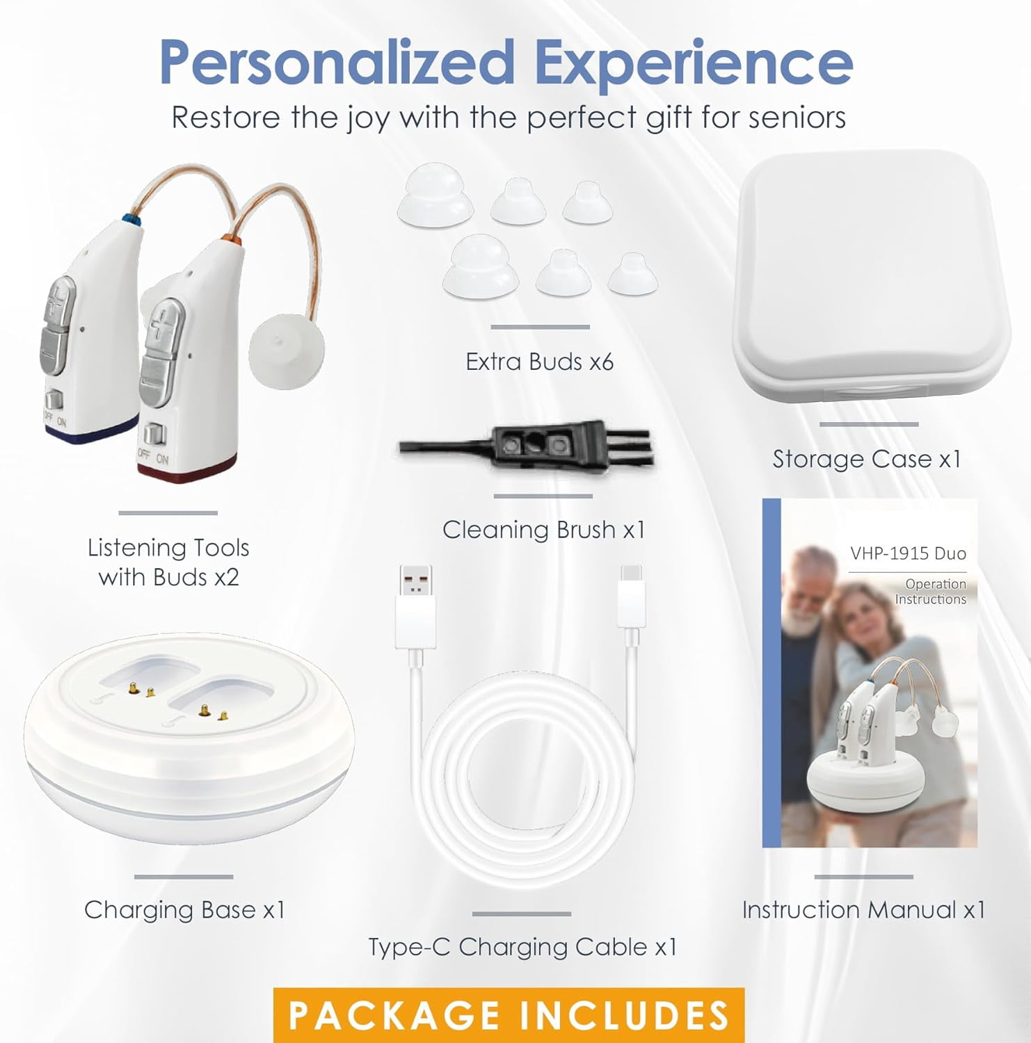 Rechargeable Hearing Aids for Seniors - (Pair) Digital Binaural Behind-The-Ear Personal Sound Amplification Aid Device, Long Lasting Battery, Comfortable All-Day BTE Design, Noise Cancellation, White