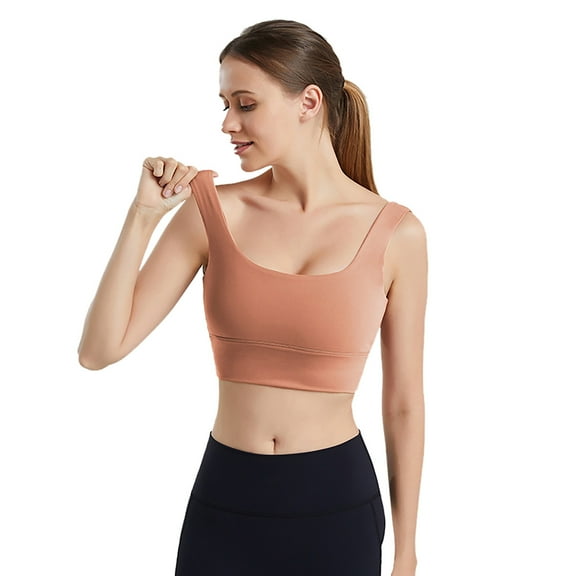 IWRICH Women's U Back Sports Bra Scoop Neck Padded Low Impact Yoga Clothes Workout Crop Top with Built in Pads Orange XL