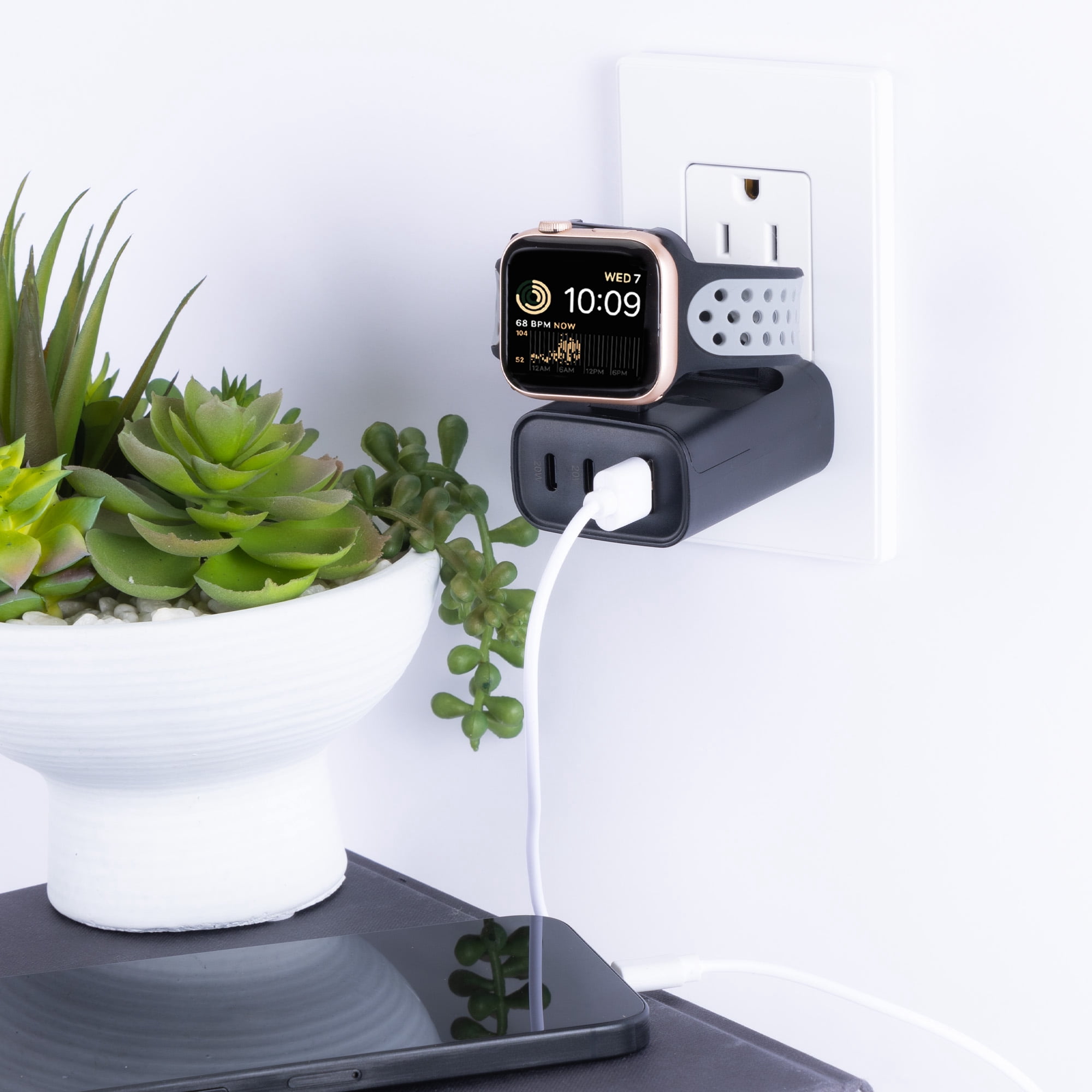 Merkury Innovations 4-in-1 PD 40W USB Wall Charger with Apple Watch Charger – 2 USB-C + 1 USB-A Ports (Foldable Design)