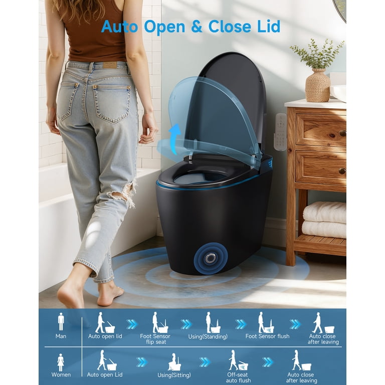 BCANHOME Black Smart Toilet with Tankless Bidet,One-piece Toilet