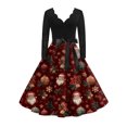 thumbnail image 5 of Christmas Dresses for Women Women's Fashion Round Casual Slim Fit Christmas Print Large Swing Long Sleeve Dress with V Neck for Holiday Party,Wine,L, 5 of 6
