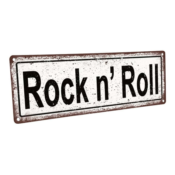 Rock N Roll 4"x12" Metal Sign, Wall Décor for Studio and Office