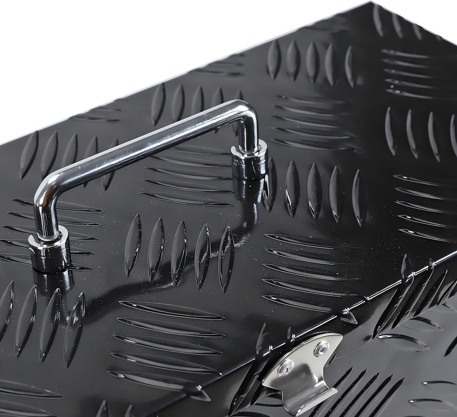 16 Inch Aluminum Truck Bed Tool Box, Stripes Plated Tool Box with Side Handle and Top Handle, Storage Toolbox Chest Organizer for Trailer, Pickup, Truck Bed, RV, 16"x7.5"x10", Black