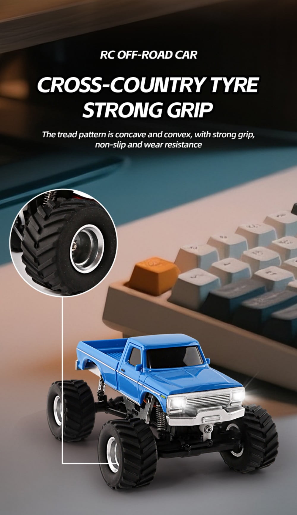 1/36 Scale Mini RC Crawler Car, 4WD Remote Control Climbing Car, 2.4G Off-Road Vehicle with LED Lights, Micro RC Truck 4×4 Small Cars for Adult, Blue
