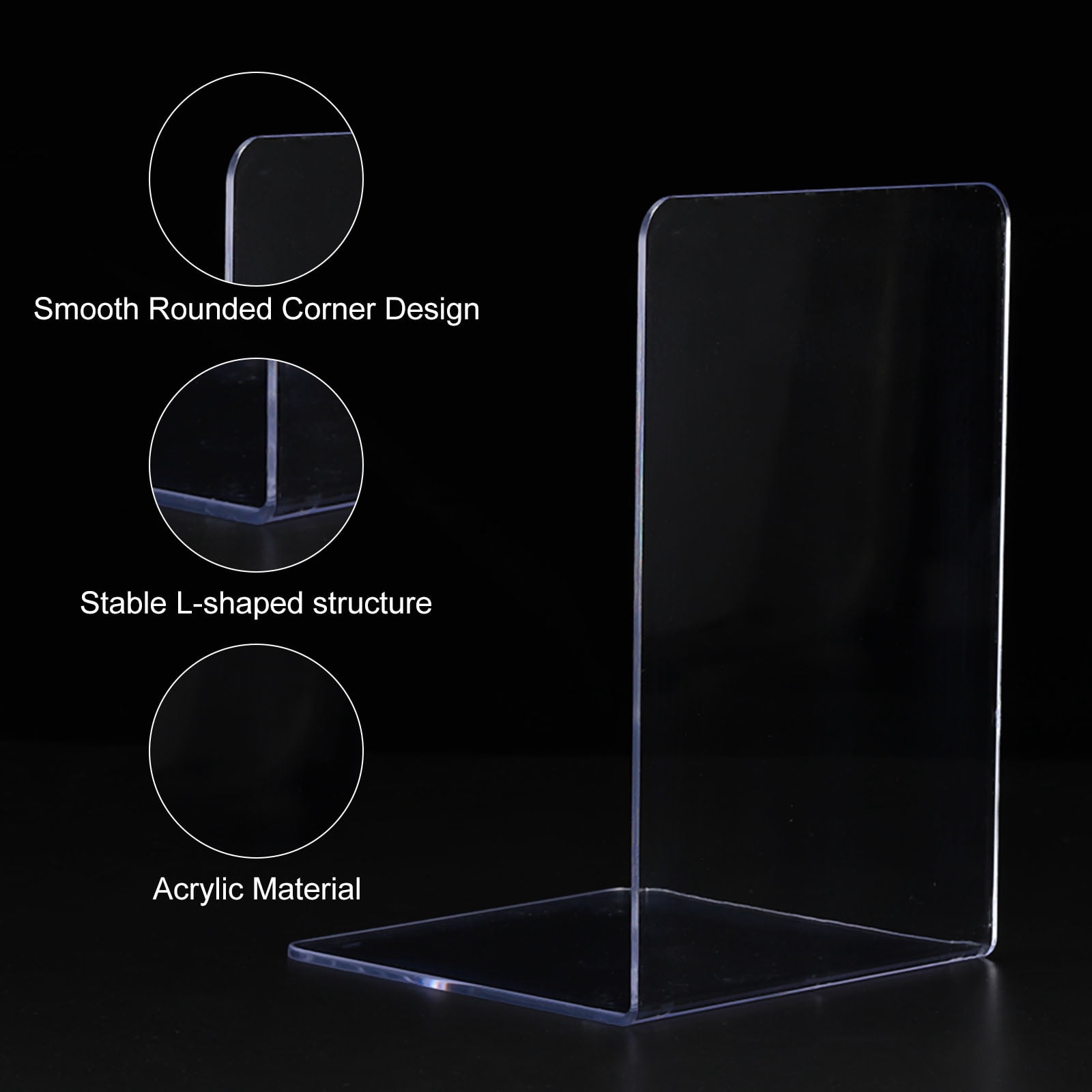 Unique Bargains Acrylic L-shaped Book Ends for Desktop Bookshelf Organizer 4Pcs Clear